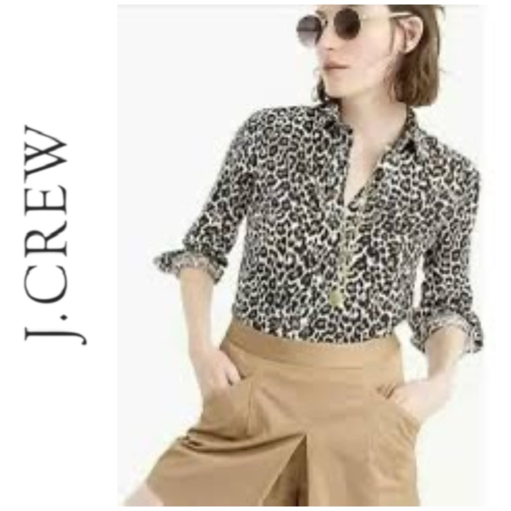 J Crew Classic Button Up Leopard Print Shirt, S